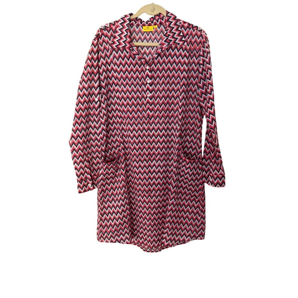 Roberta Roller Rabbit Size L Red White Black Zigzag Long Sleeve Mini Tunic Dress